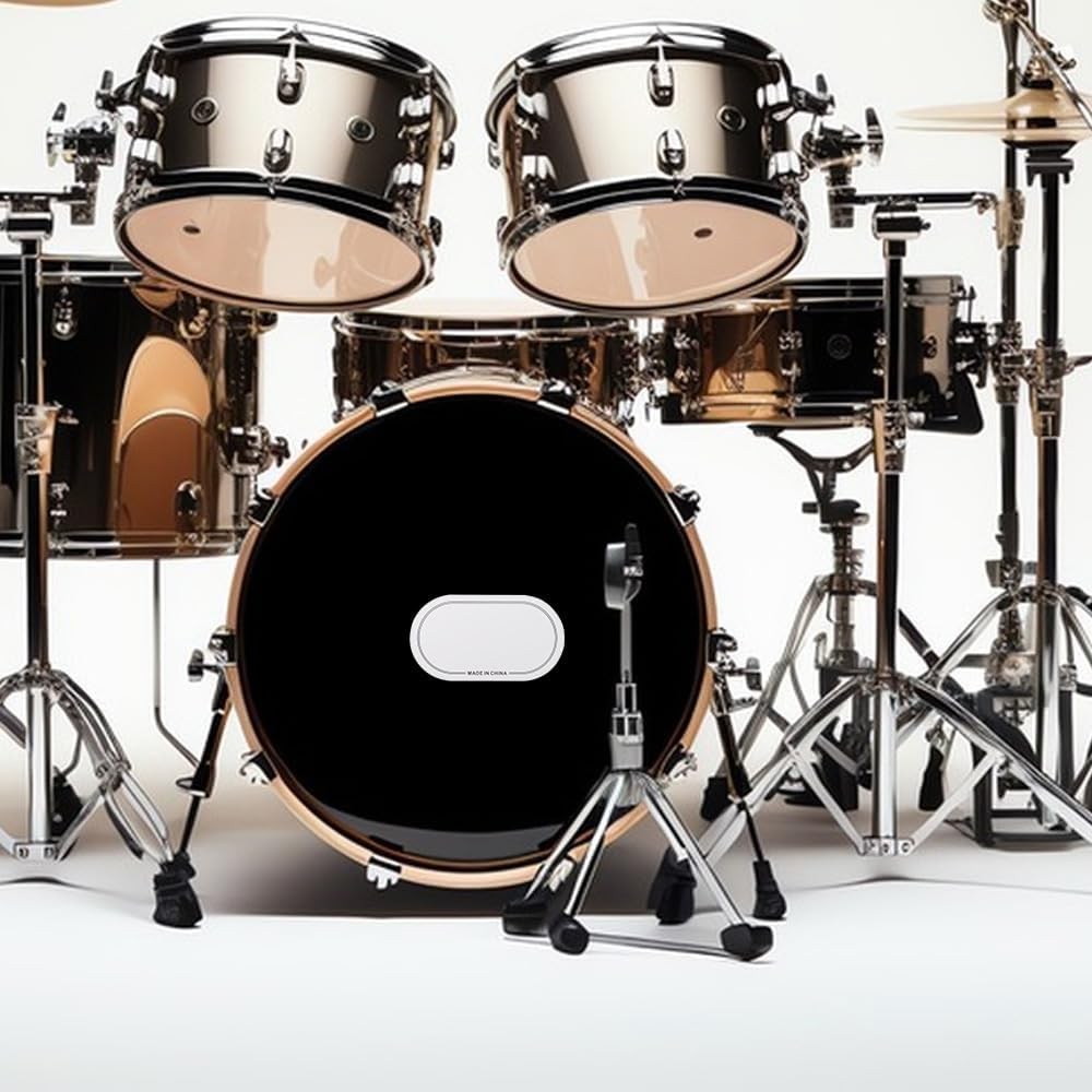 FUNFANG 2 Pack Double Pedal Drumhead Patches Wear-Resistant Stickers Self-Adhesive Drumhead Patch Protectors Drum Protective Pad for Bass Drum and Percussion Accessories White 18X10Cm image number 4