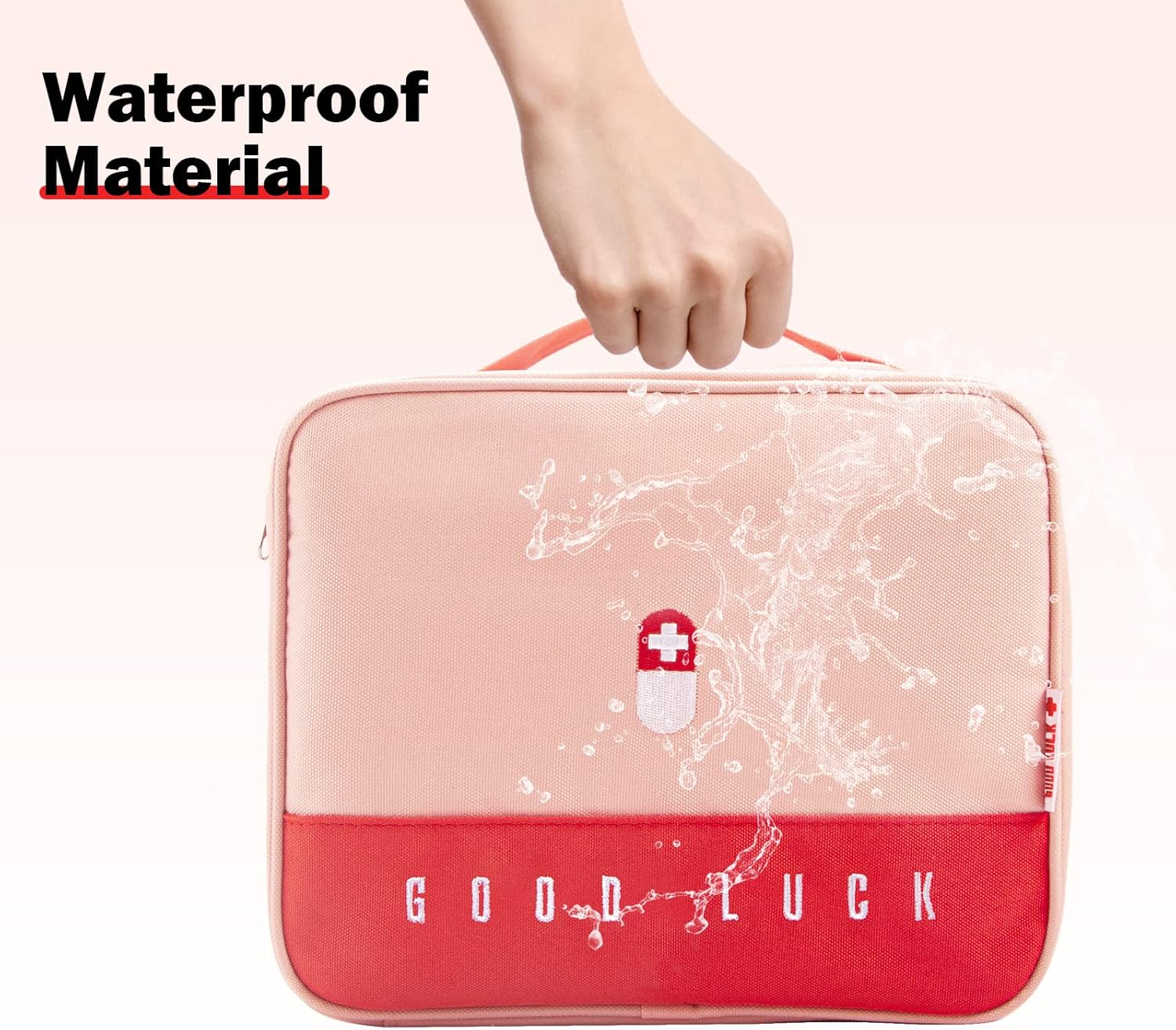 Portable First Aid Bag Empty Medical Supplies Bag with a Mini Pouch Travel Medicine Bag Cosmetic Organizer for Home Camping Hiking Office (Pink) - Pink image number 1