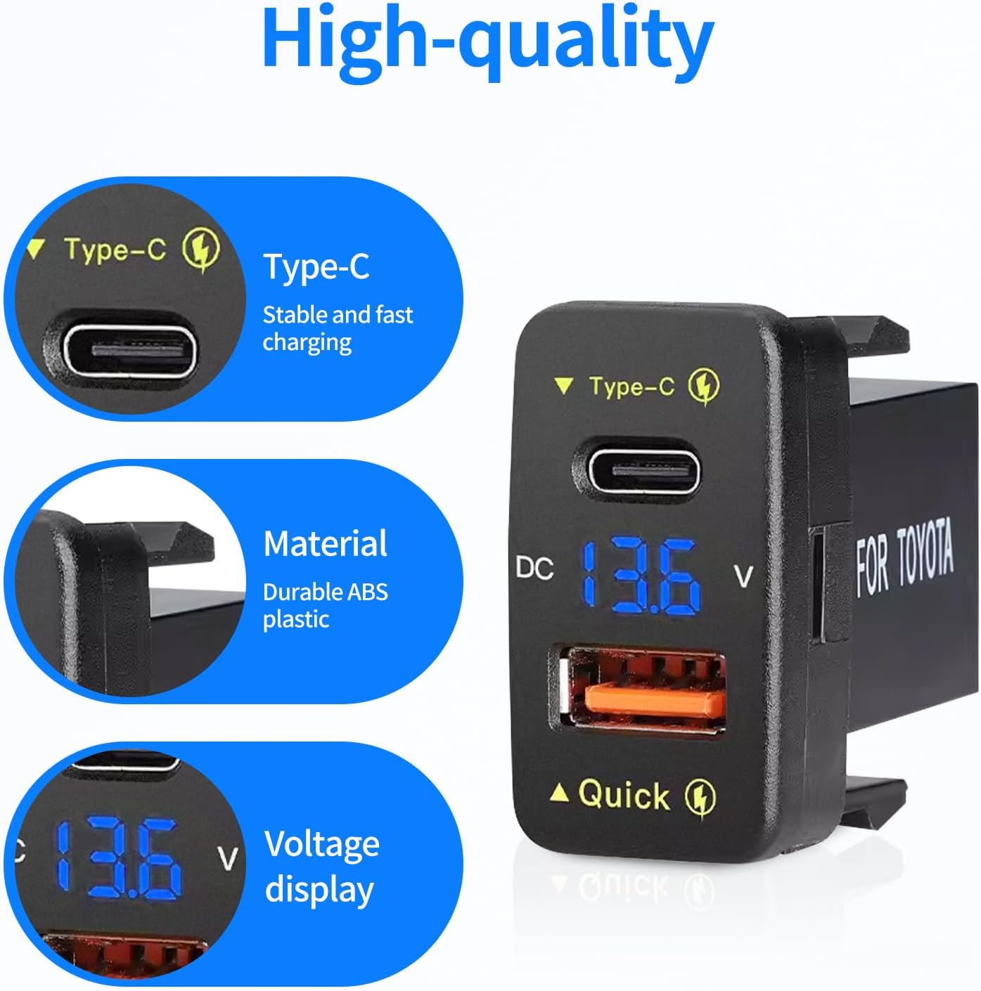 Levigo Car Charger Dual 18W USB PD+QC3.0 Fast Charge for Toyota, Type C USB Car Power Socket with LED Voltmeter Display, Compatible with 12/24V Cars(1.6 * 0.9Inch) image number 1