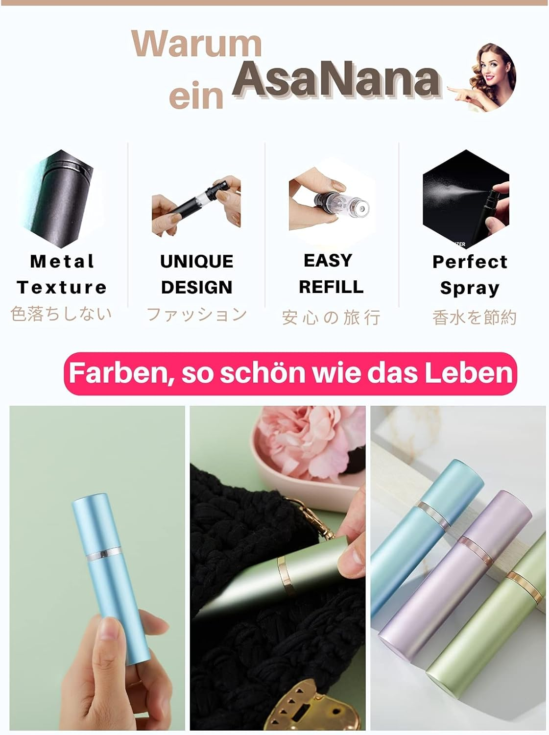 Asanana 9 Ml Perfume Atomiser, Refillable, Filling Technology without Funnel, Empty Perfume Atomiser, Spray Bottle for Travel, Handbag on the Go (Silver) image number 3