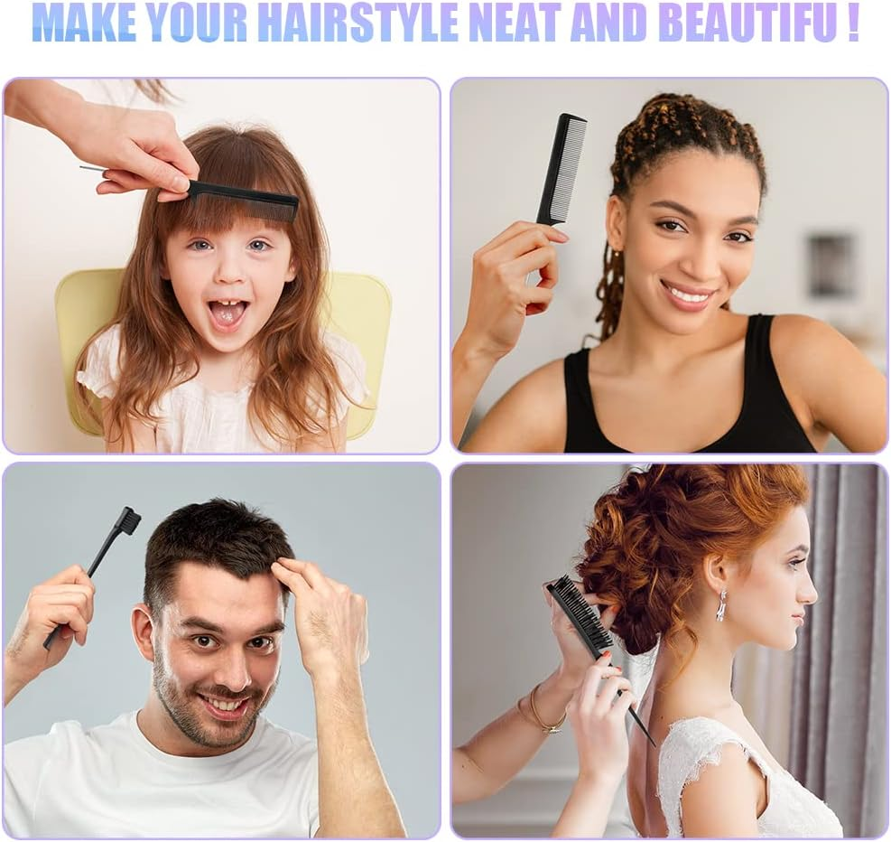 AOOWU 3 Pcs Slick Brush Set, Volume Creating Teasing Brush Set, Hair Styling Comb Set Include Bristle Hair Brush Double Sided Edge Brush Rat Tail Comb for Women Kids Edge Back Hair Smoothing (Black)