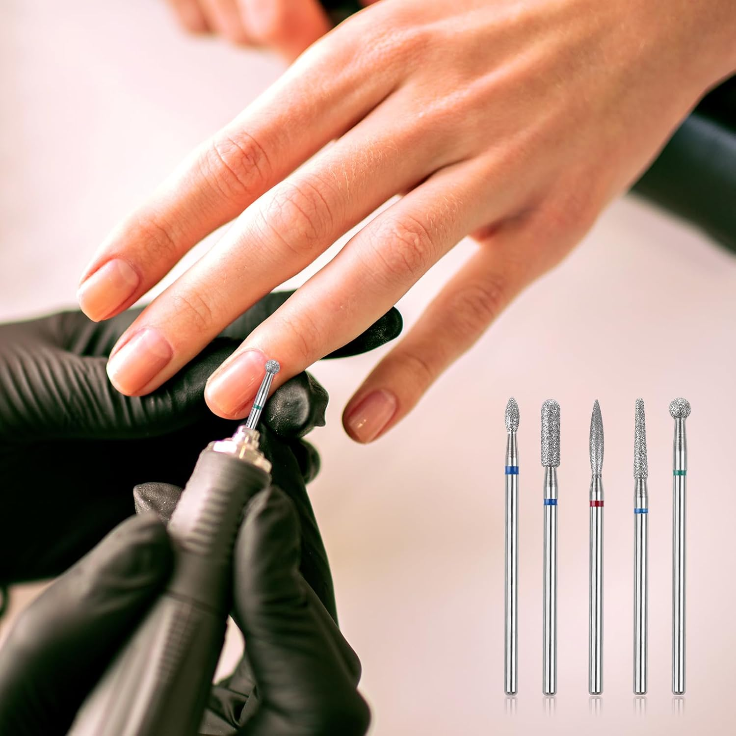 Gjinxi 5Pcs Nail Drill Bits Set, Manicure Drill Bits, Professional Nails Diamond Bits Russian Cuticle Remover Bits Kit, Cylinder/Ball/Flame/Needle Cuticle Bit for Acrylic Gel Nails Home Salon image number 6