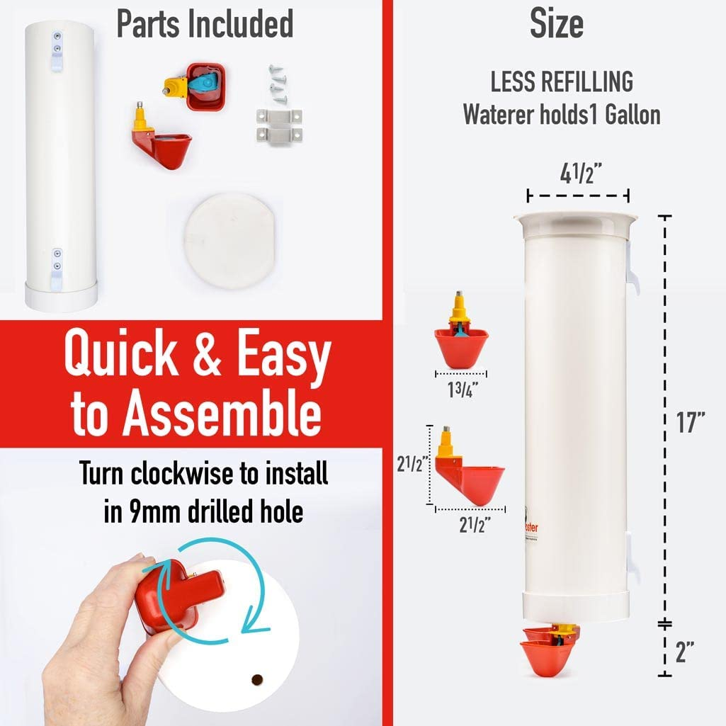 Royal Rooster 4 Litre Automatic Twin Chicken Waterer with 2 Gravity-Feed Valve-Operated Cups - Indoor and Outdoor Coop Hanging Chicken, Duck and Poultry Water Dispensing System with 2 Drinking Cups image number 1