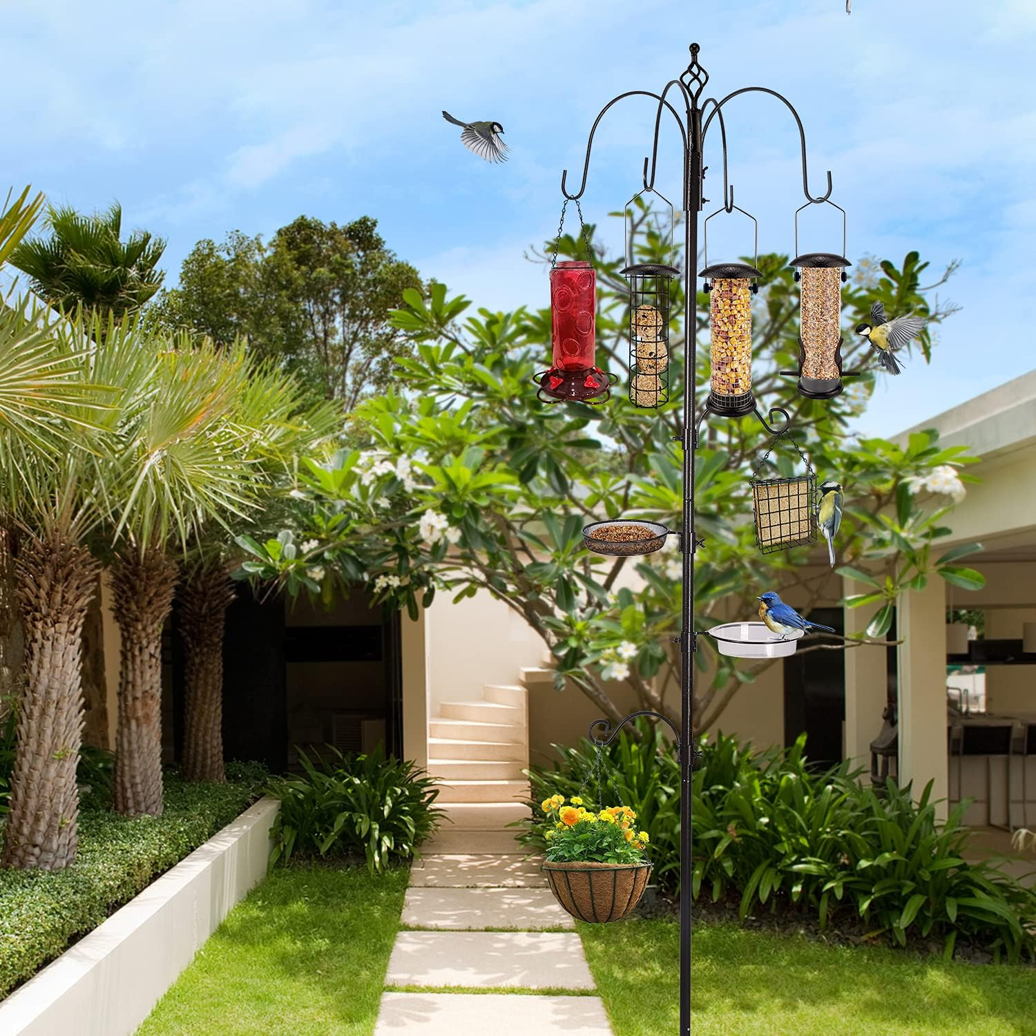 Urban Deco Wild Bird Feeding Station Kit Heavy Duty Bird Feeder Pole Hanging Kit Hanger Multi Feeder Hanging with Metal Suet Feeder Bird Bath for Attracting Wild Birds image number 3
