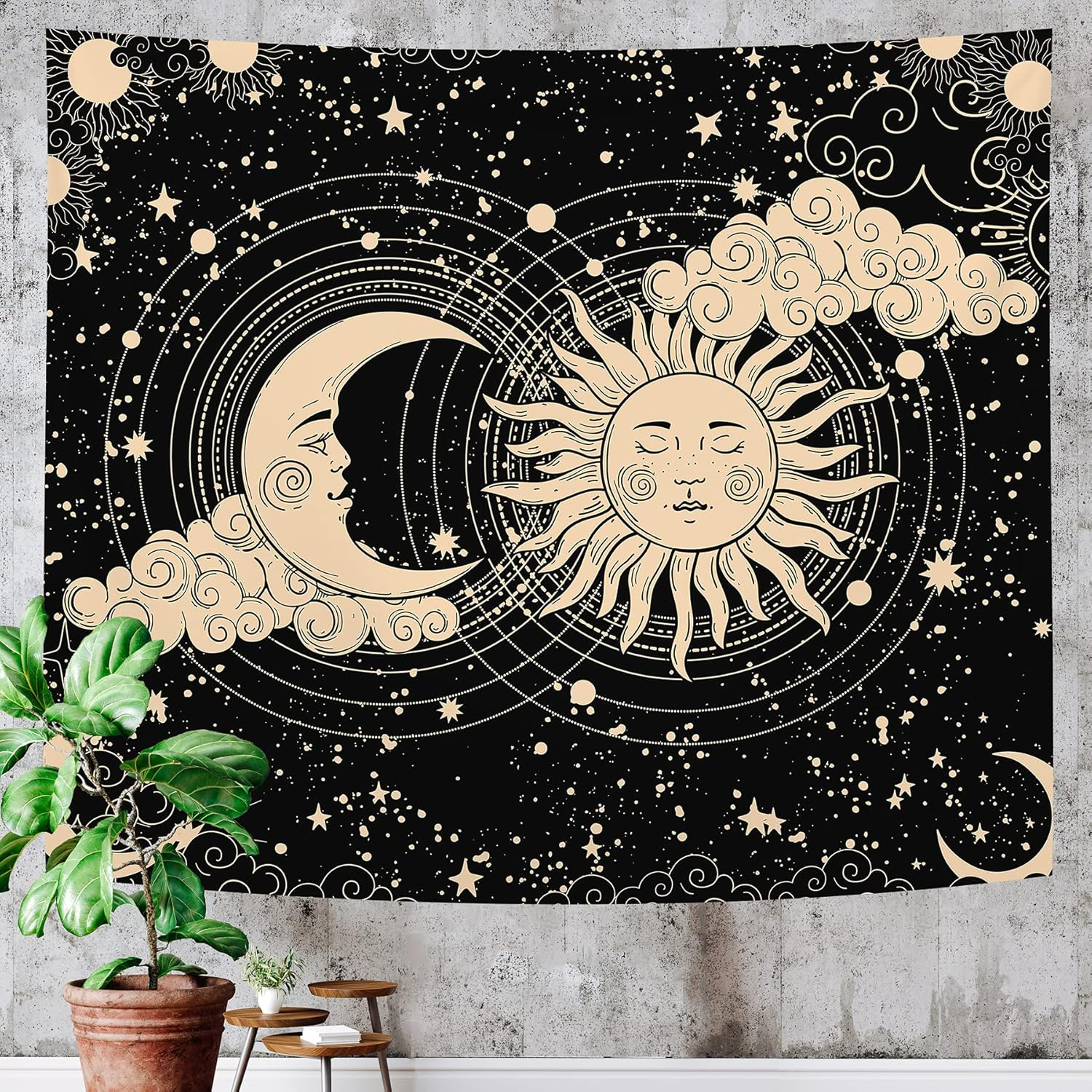 IMANDALE Sun and Moon Tapestry Aesthetic Sun Moon Tapestry Black Dark Spiritual Tapestries Wall Hanging Room Decor for Bedroom, Livingroom (51"X59", Moon and Sun) image number 1