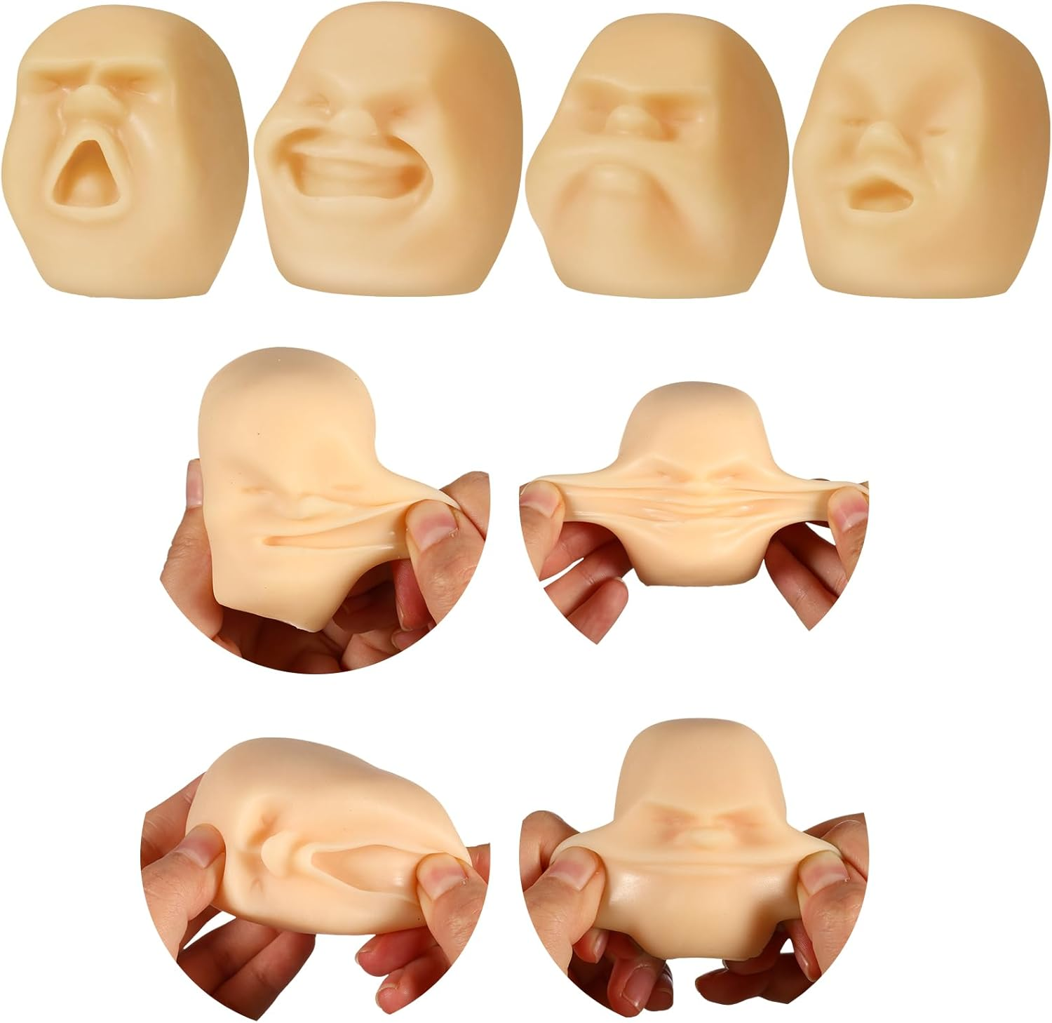 4 Pcs Human Face Stress Ball for Adults Funny Human Face Emotion Balls Fidget Sensory Toy Relief Toys Squeeze Ball Soft Stretchy Fidget Toys Weird Stuff Stress Ball for Teen Relieve (Yellow)