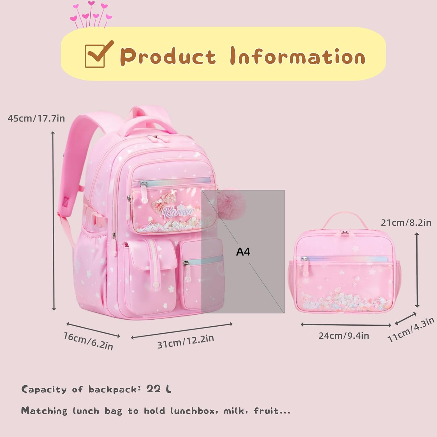 2Pcs Kawaii Girls Backpacks Capacity Elementary School Bags Bookbags image number 2