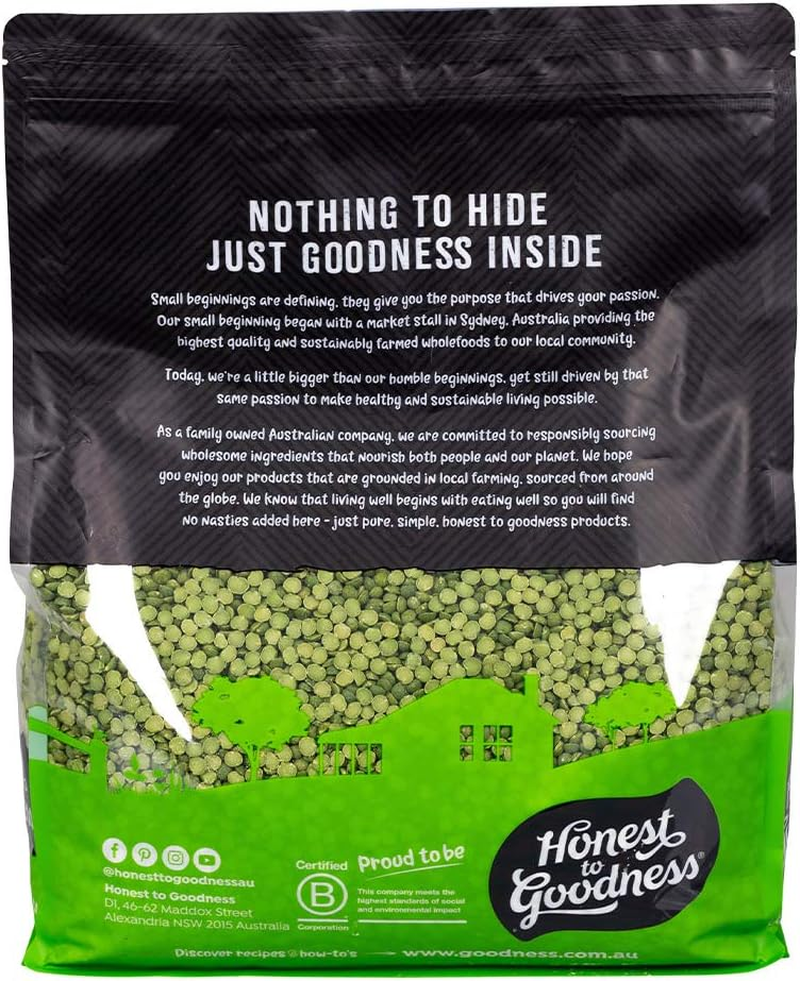 Honest to Goodness, Organic Green Split Peas, 5Kg - Mild Earthy Flavour and Soft Texture Once Cooked. Thicken Soups and Stews or Make Dips and Spreads. image number 1