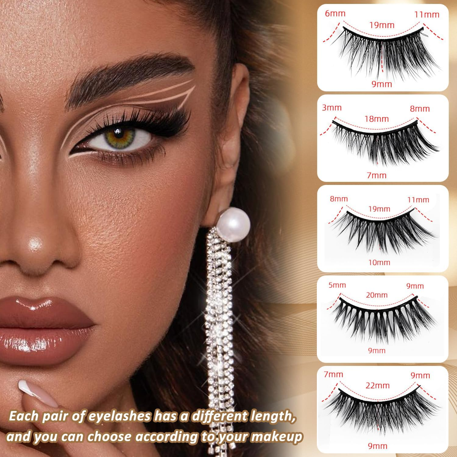 EKIND Half Eye False Eyelashes - 3D Volume Slant for Stage Makeup,Daily Wear, Perform, Fluffy Extensions Lash Faux Cils Strip (10-Pairs Hybrid Set)
