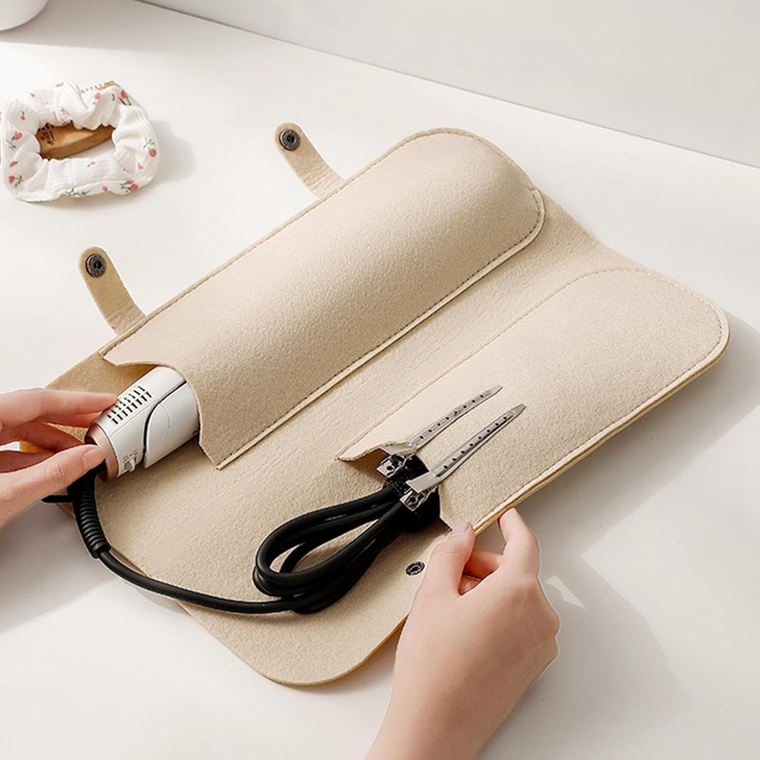 Oshhni Hair Tools Travel Bag Hair Tools Organizer Curling Iron Mat Sleek Hairdressing Storage Bag for Accessories Straighteners Home image number 4