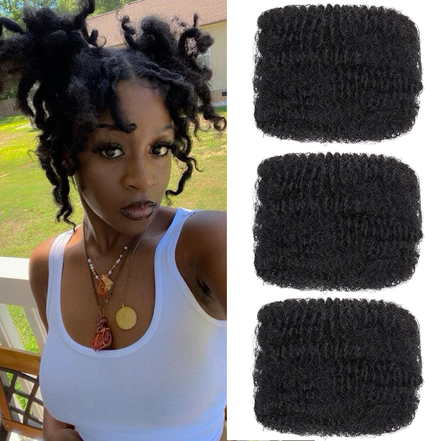 Mscat 10 Inch 3 Bundles Afro Kinky Curly Braiding Bulk Women Hair for Spring Twist Hair Natural Black Afro Kinkys Bulk Hair Synthetic for Dreadlocks Extensions Repair Locs Springy Twists 30 G/Pack (1B image number 6