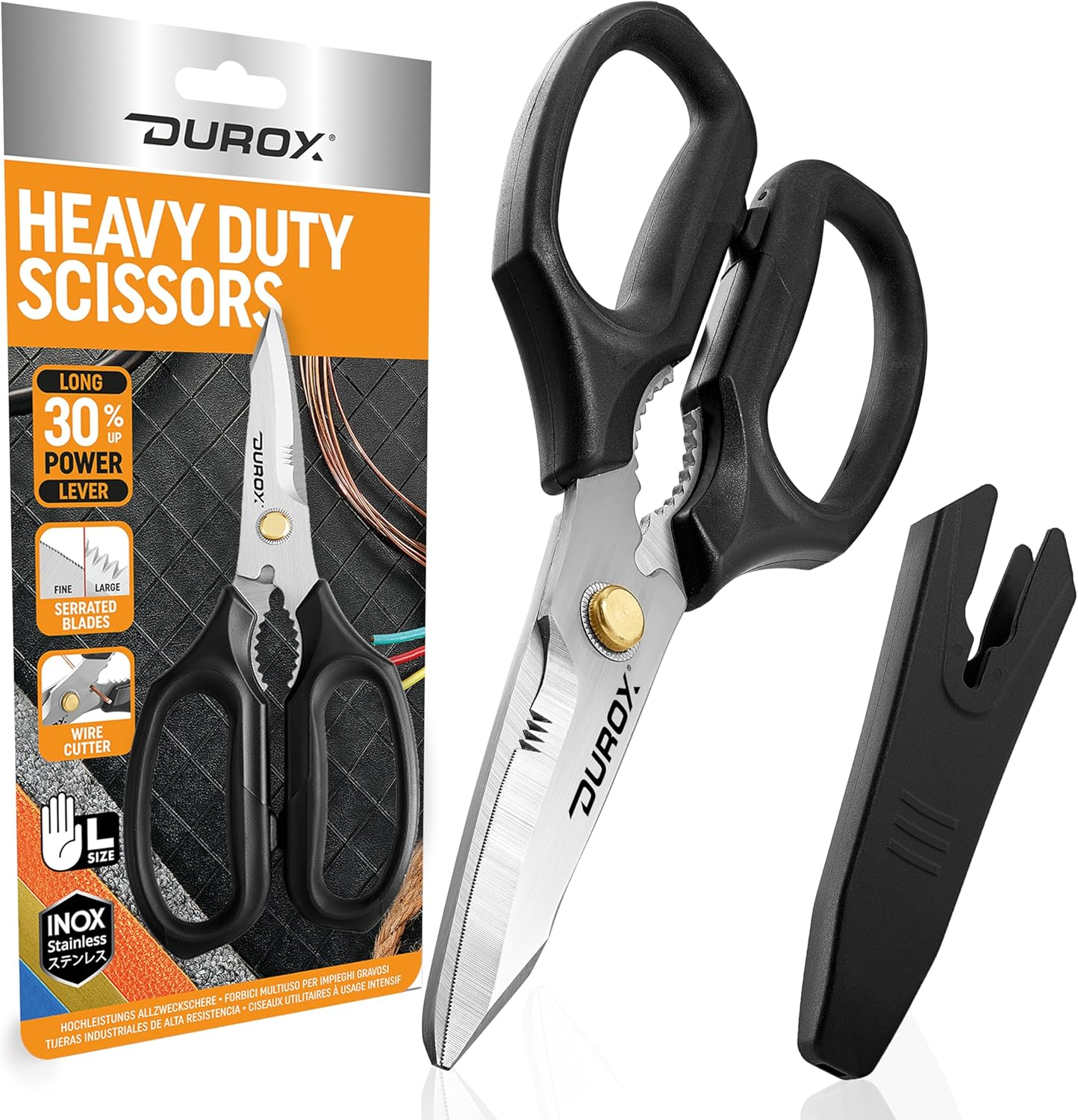 DUROX - Heavy Duty Scissors, Multipurpose Utility Scissors. Built to Cut Leather, Cardboard, Carpet, Plastic and Rope. All Purpose Heavy Duty Kitchen Scissors to Cut Poultry, Chicken and Fish Bones image number 2