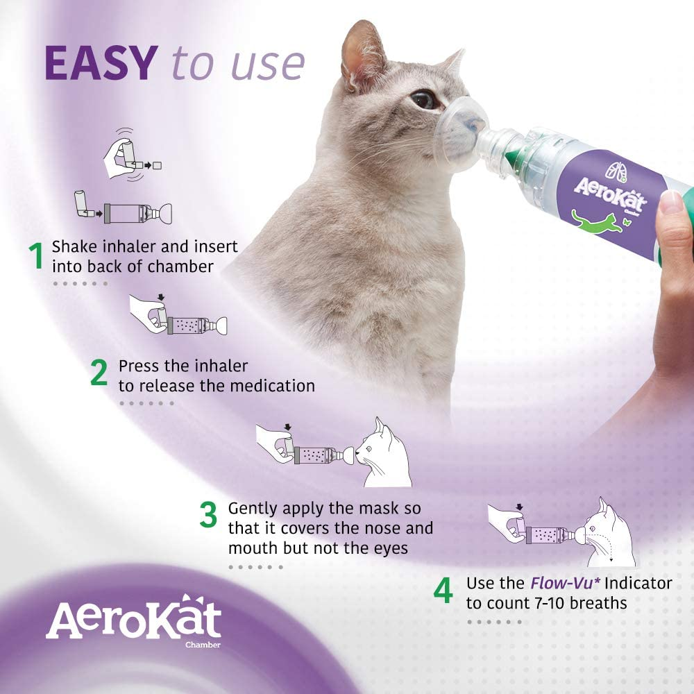 AEROKAT Cat Asthma Aerosol Chamber &ndash; Easy to Use Inhaler Spacer &ndash; Asthma Relief for Cats &ndash; Asthma Spacer Compatible with Metered Dose Inhalers (MDI) for Allergies & Cat Wheezing &ndash; Fits All Breeds image number 2