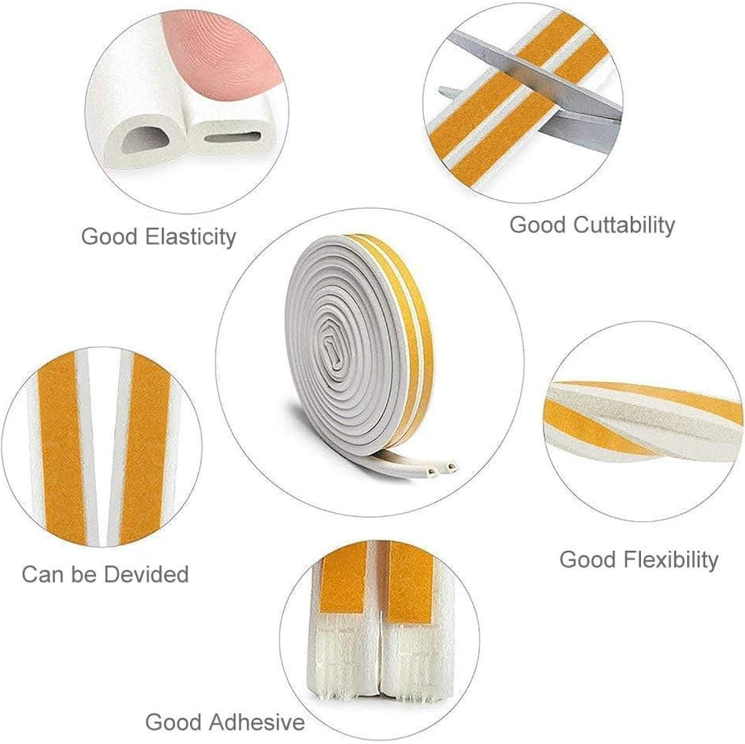 Door Weather Stripping, Window Seal Strip, Draft Excluder for Doors Self Adhesive Foam Weather Stripping Door Seal Strip Door Insulation Strip Draught Excluder Tape for Doors 20 Feet image number 5