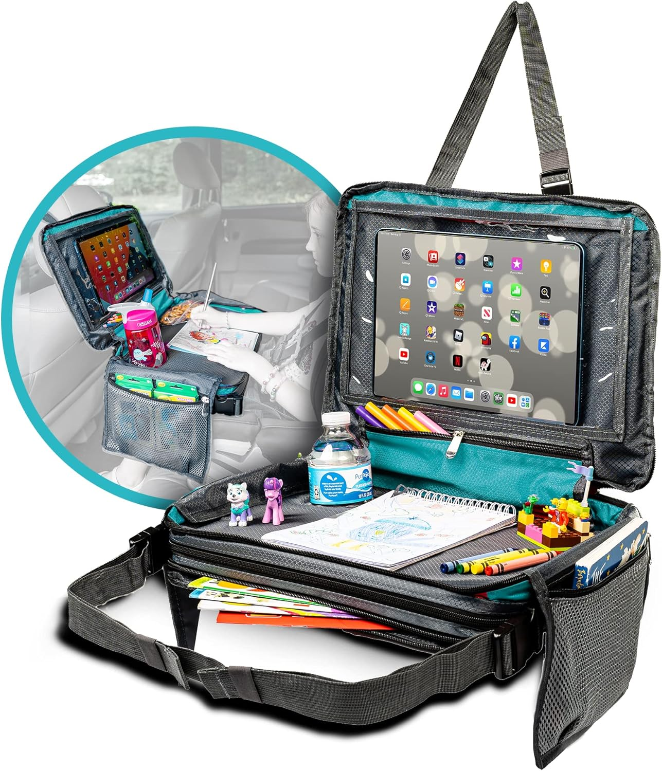 BE Family Travel Kids Car Seat Travel Tray, Car Accessories for Children, Car Seat Snack Tray, Traveling Essentials for Kids, Toddler Lap Tray for Engaging Activities, Multipurpose Design, Pink