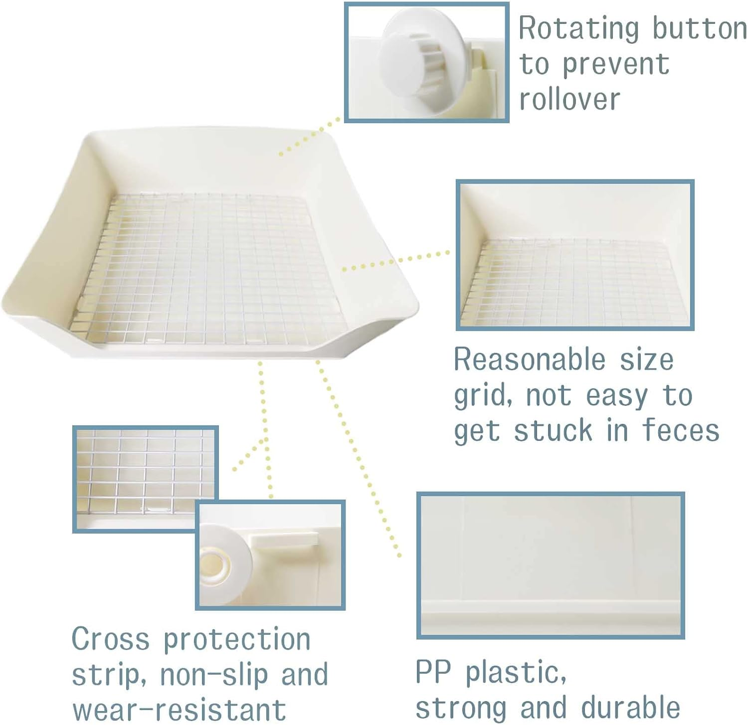 Fhiny Large Rabbit Litter Box for Cage, Plastic Guinea Pig Ltter Pan with 6 PCS Disposable Pee Pads Potty Trainer Corner Toilet Box for Bunny Guinea Pigs Ferrets Chinchillas Small Animals (White) image number 4