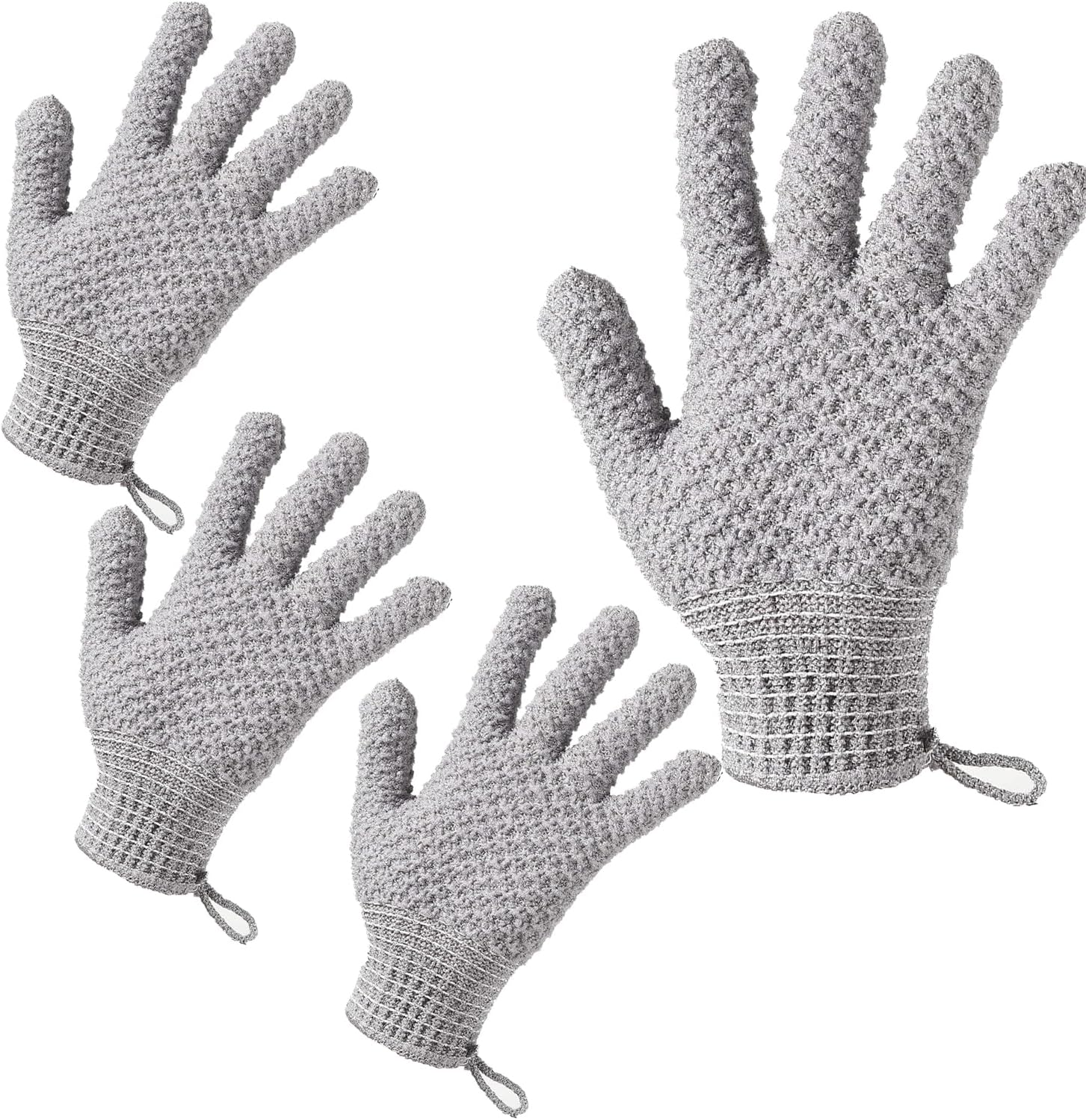 Bath Exfoliating Gloves Scrub - 4 Pcs (2Pairs) Lengthened and Large Exfoliating Scrubbing Gloves for Shower, Spa, Massage - Scrub Exfoliating Mitts for Body, Face, Hand and Foot (Black and Gray) (2 Pairs Gray) image number 4