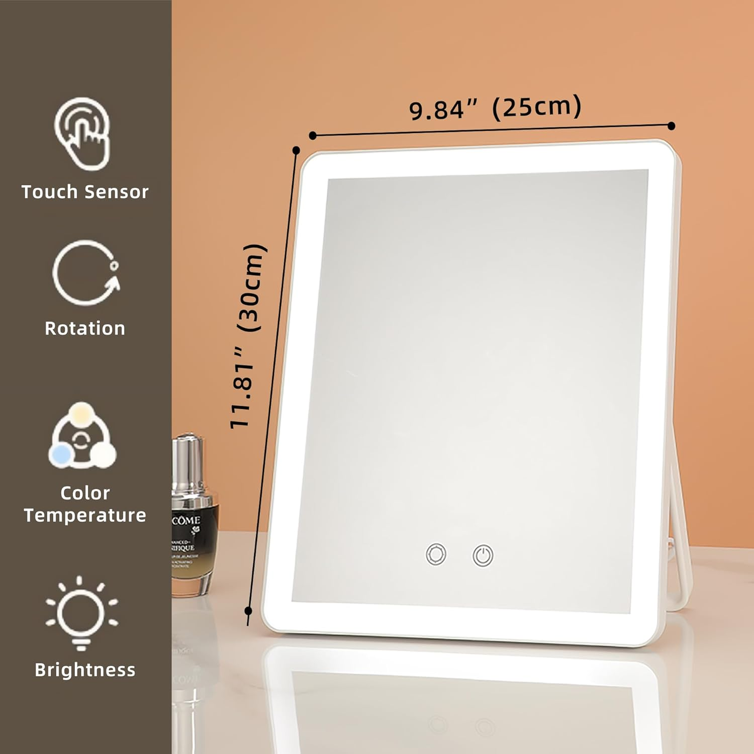 Vanity Mirror with Lights, 12" LED Makeup Mirror with Lights for Bedroom Tabletop Travel, Smart Touch Control 3 Colors Dimmable, 360&deg; Rotation image number 5