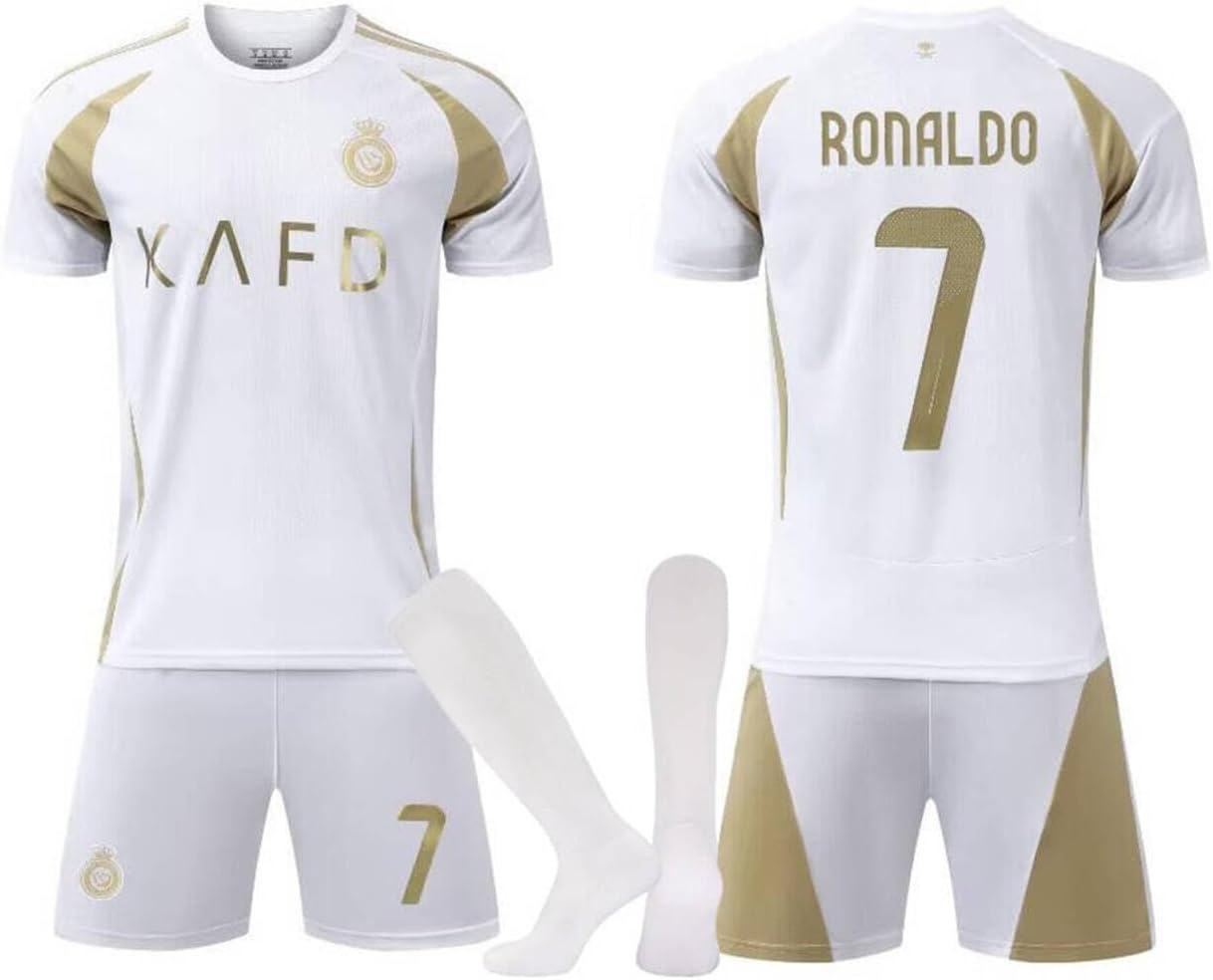 YEESON No #7 NASSR Riyadh Al Home #7 2024/2025 Kids Soccer Jersey/Shorts/Socks Gift Set for Fans Youth Sizes 22-28