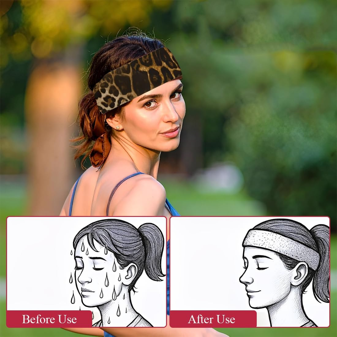 Pack of 4 Women'S Leopard Boho Headband Printed Headbands Knot Twisted Elastic Head Wrap Hair Accessories for Girls for Running Yoga Fitness image number 4