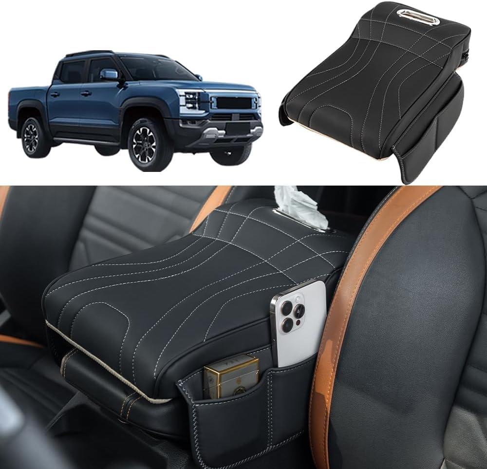 Auto Center Console Armrest Pillow Pad, All-In-One Pressurized Multi-Function Car Armrest Heightening Pad with Phone Holder Storage,Tissue Box image number 3