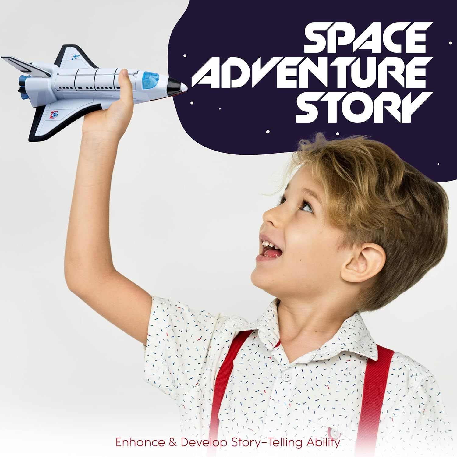 Smart Novelty Space Shuttle Toys, Interactive Toy Rocket Ship, 14 Pcs Space Shuttle Toy, Die-Cast Space Toys for Kids 3-5 with Lights, Rocket, Mini Astronauts, Airplanes & Vehicles image number 6