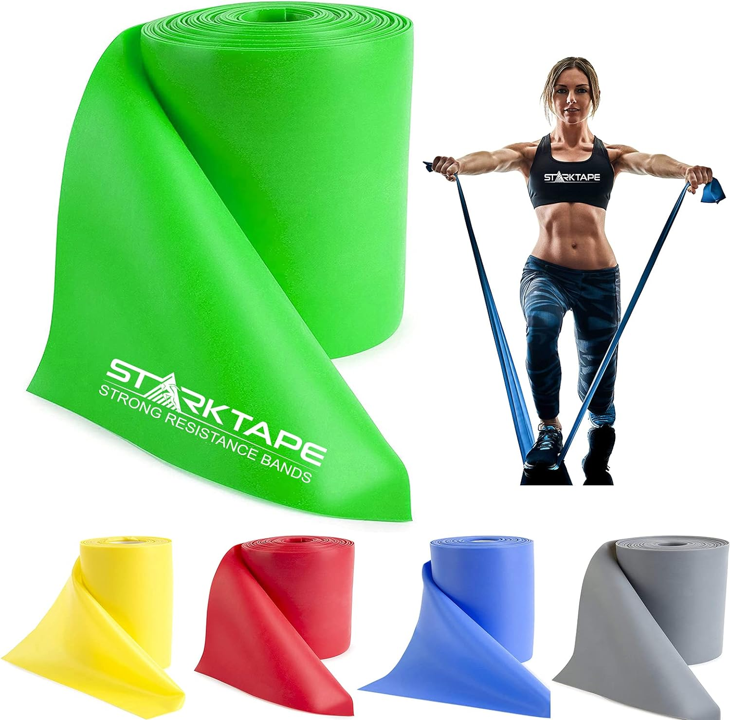 Starktape Resistance Bands Professional 8,16, 25, 50 Yards Bulk Rolls. Latex-Free Elastic Physical Therapy Band. No Scent, No Powder - Perfect for Home Exercise, Yoga, Pilates, Gym, Rehab, Workout