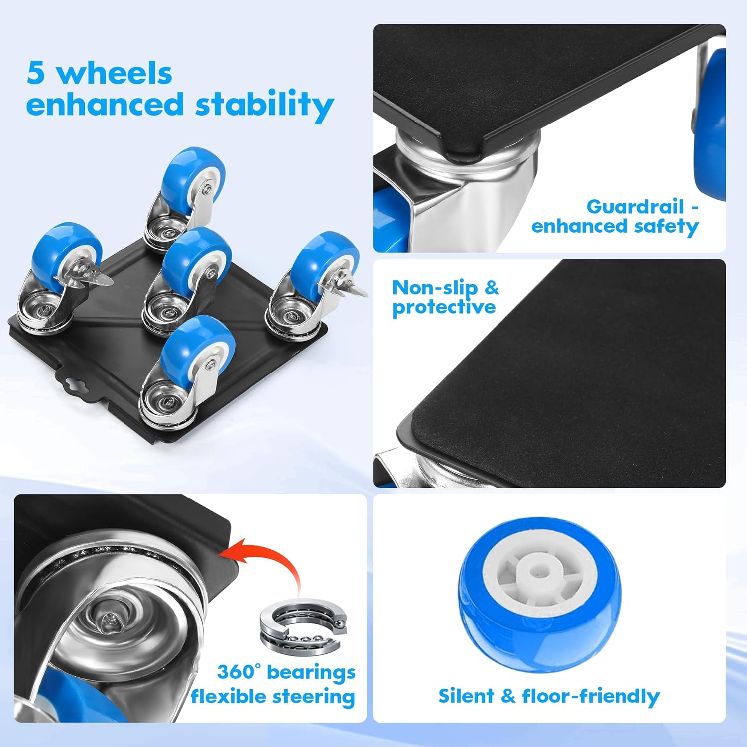 Heavy Duty Furniture Moving Tool Set, Supports up to 500 KG, 5 Wheel Metal Furniture Dolly, Appliance Sliders with Wheels, Furniture Lifter Tool (Blue, 16 CM *16 CM) image number 3
