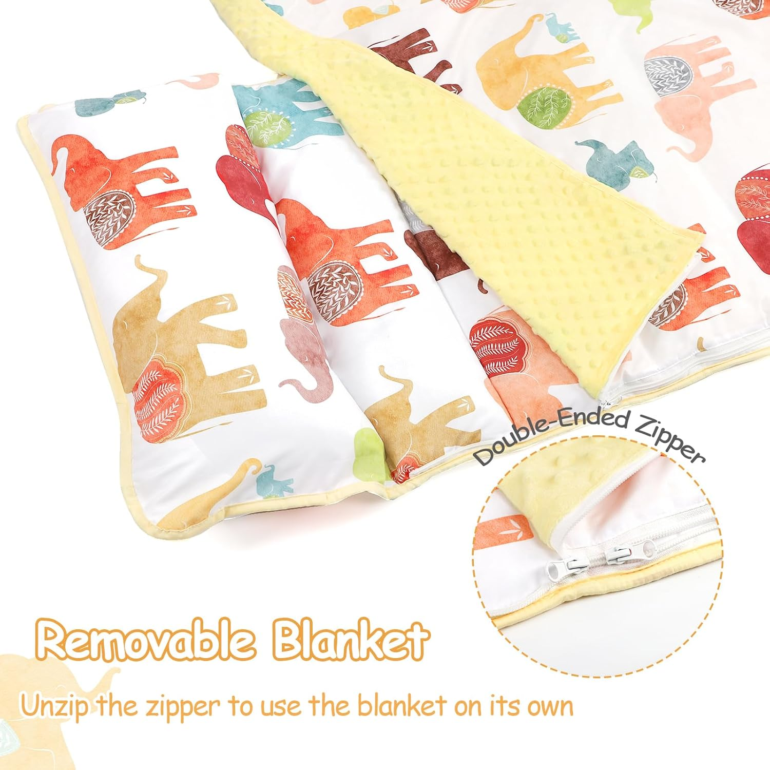 Toddler Nap Mat for Preschool, Thicken Kids Sleeping Mats with Removable Pillow and Blanket for Boys Girls, 140 X 60 Cm Extra Large Daycare Nap Mat(Colorful Elephant) image number 4