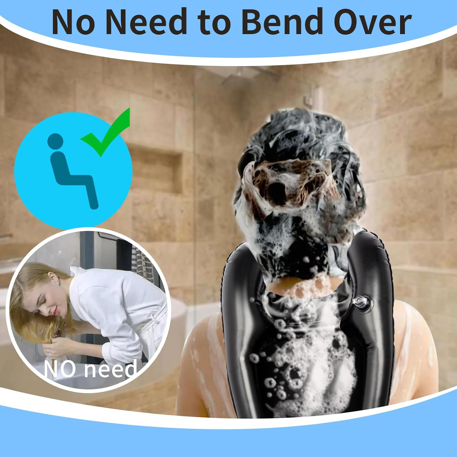 ZEYUEHUI Portable Shampoo Bowl, Inflatable Hair Washing Tray for Sink at Home for Bedridden, Seniors, Handicapped, Pregnant, Lightweight Hair Washing Sink image number 5