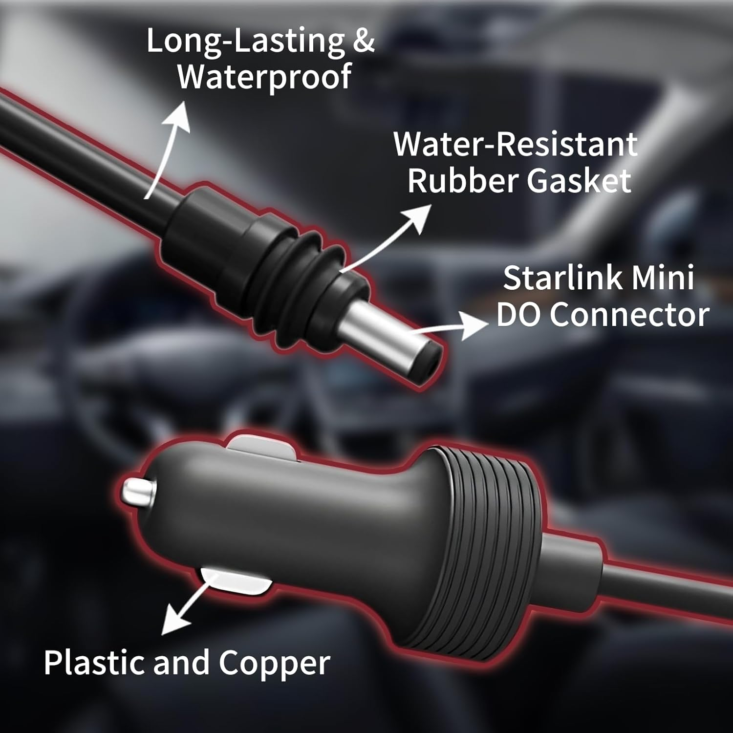 For Starlink Mini Car Charger Cable 3M/10FT, Direct 12V-48V DC Power Cord for Starlink Mini DC Male to Cigarette Lighter Socket, Waterproof Vehicle Power Adapter for Boats/Camping​/Trucks image number 2