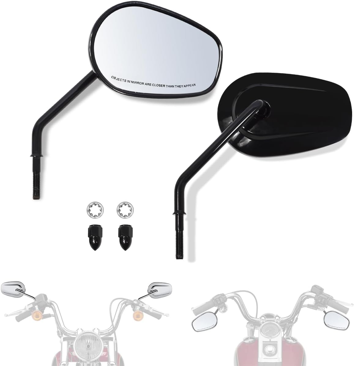 FOVPLUE Handlebar Mount Mirrors,Left & Right Side Long Stem Rearview Mirrors for 1982-2025 Harley Models,For CVO Dyna Electra Glide Road Glide Road King Softail Street Glide Sportster 1200 883,Black