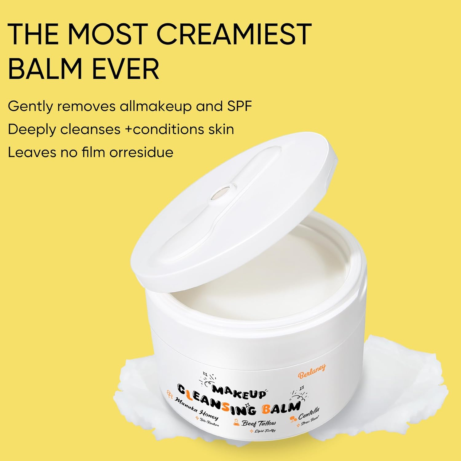 Berlaney Makeup Remover Balm, with Manuka Honey & Centella Asiatica, Soothing Cleansing Balm with Beef Tallow for Dry, Sensitive Skin, Deep Cleanse & Moisturize, 3.53 Oz image number 4