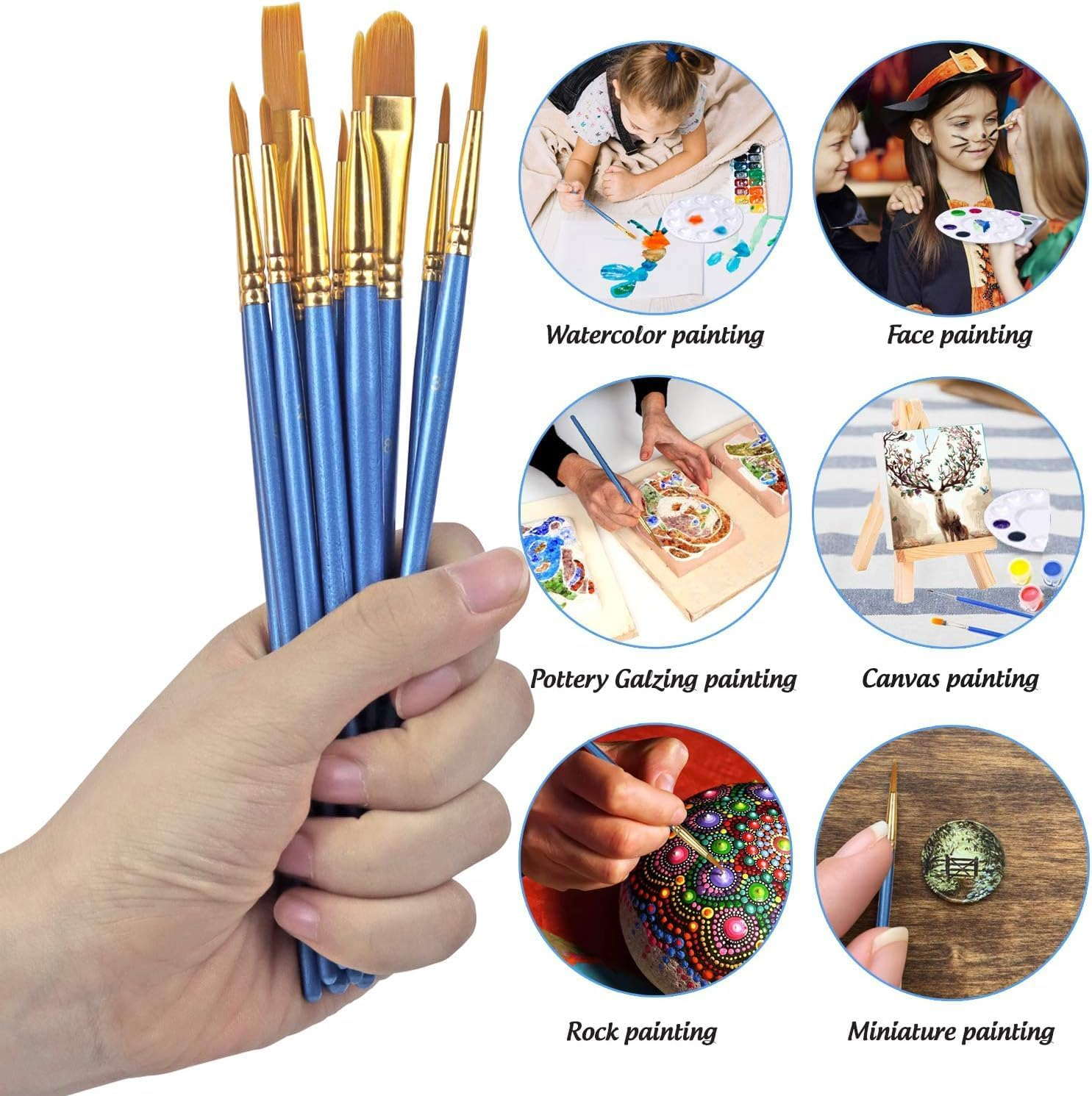 Paint Brushes Palettes Set, Fyvadio 20Pcs Nylon Hair Brushes and 7 Paint Palette, Artist Brushes for Acrylic Oil Watercolor Canvas Face Rock Painting Party Painting image number 2