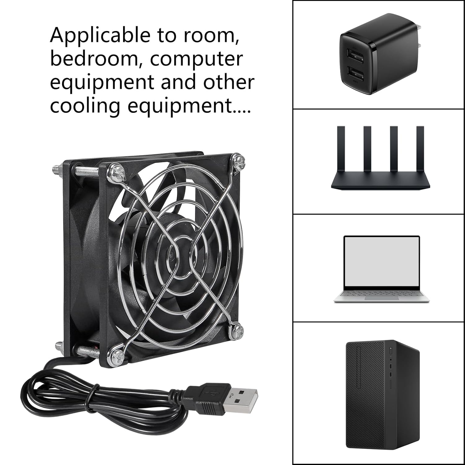 2Pcs USB Fan DC 5V 8025 80MM Cooling Fan 80X80X25Mm USB Cooling Fan Comptuter Case CPU Cooling Fan Laptop with Metal Grill image number 2