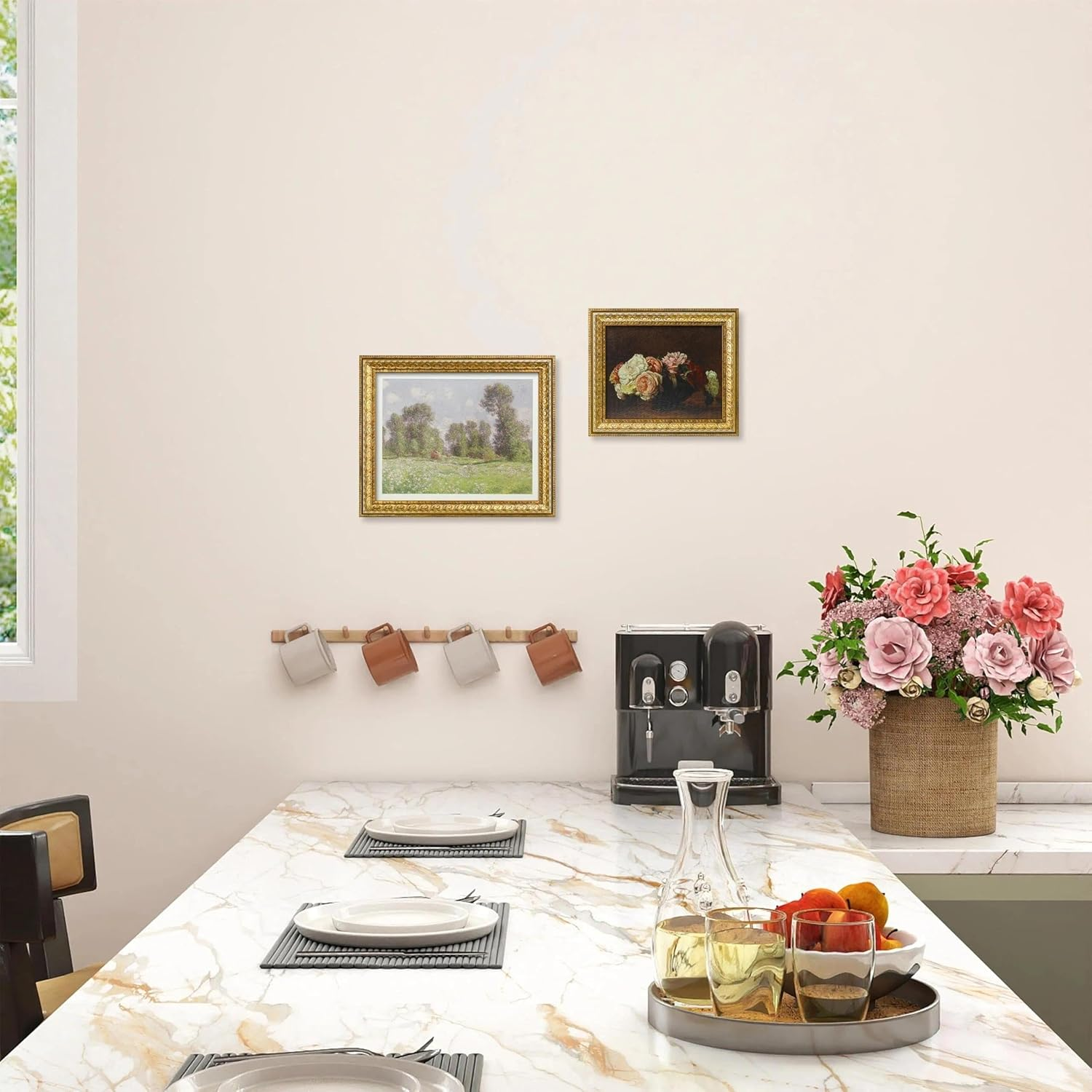 VIOLABBEY Wall Art Framed Gold, Moody Floral Dark Academia Decor, Pink Vintage Oil Painting Flowers Print Botancical Canvas, Retro Aesthetic Artwork for Living Room Bedroom Office Hallway, 8X10 Inch image number 1