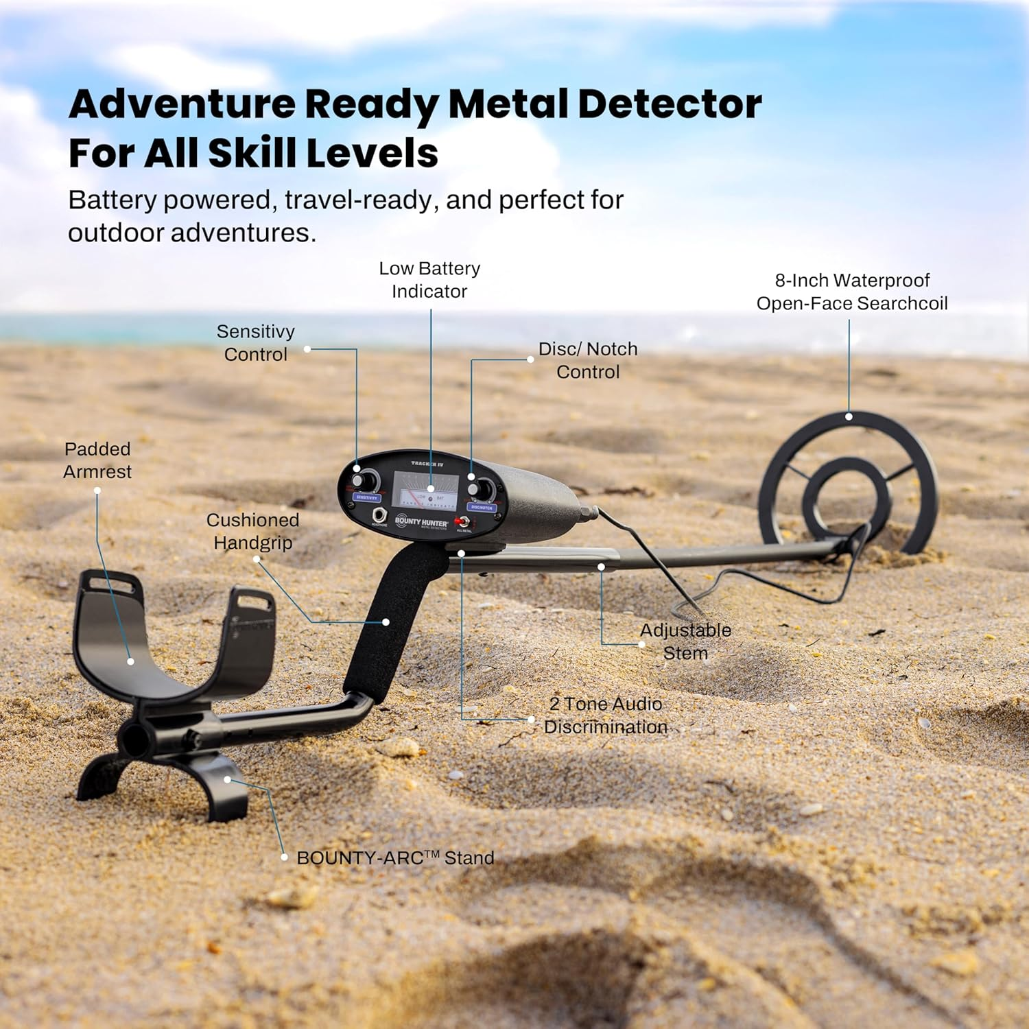 Bounty Hunter TK4 Tracker IV Metal Detector &ndash; All-Terrain Gold, Silver, Coin & Relic Finder with 8" Waterproof Coil, 3 Detection Modes &ndash; for Adults & Kids &ndash; Made in USA image number 6