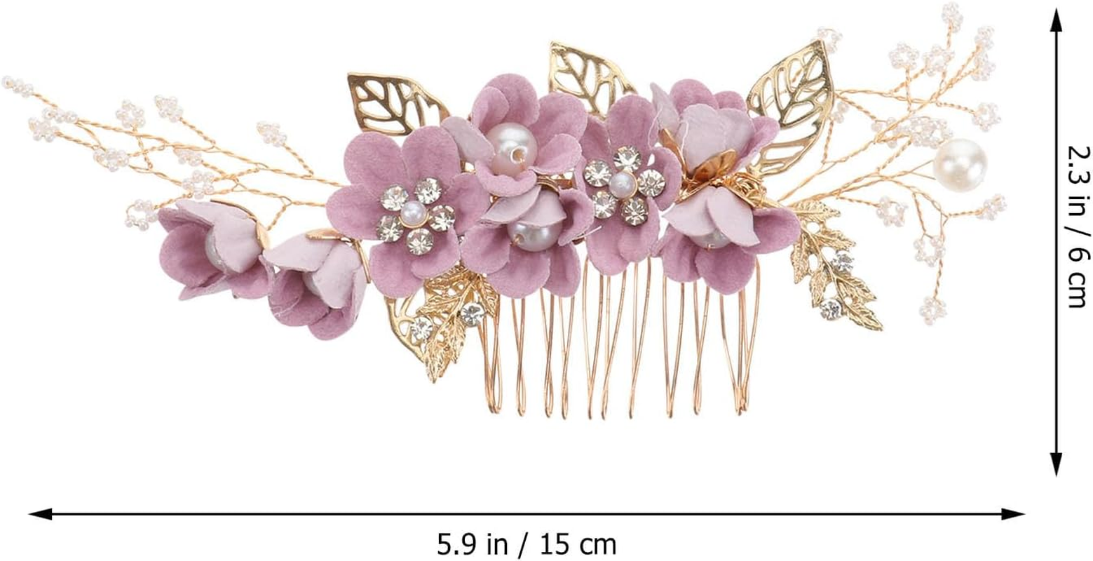 Hemobllo Side Hair Clips with Flowers for the Bride: Alloy Headpiece with Rhinestones and Flowers for Wedding Brides Hair Comb Wedding Prom Birthday Party image number 5