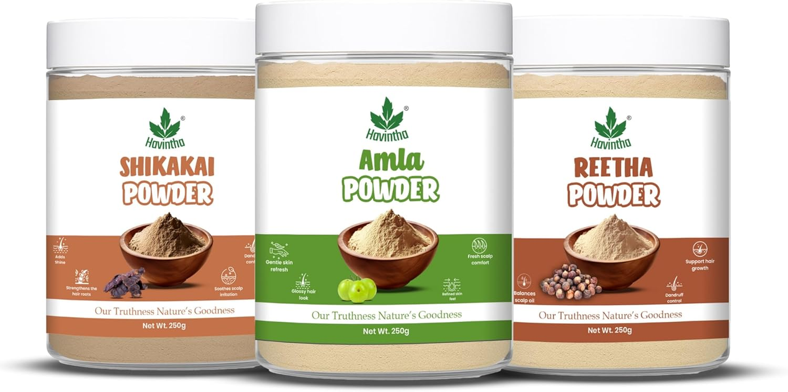 Havintha Amla, Reetha, Shikakai Powder Combo Pack of 3 for Healthy Hair (Each 100 Gm) image number 1