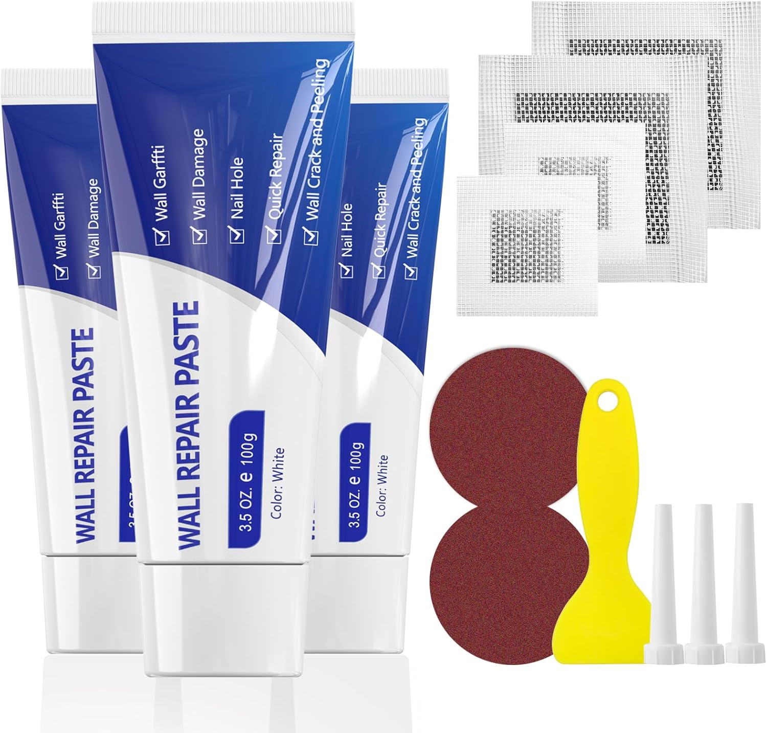 SEISSO Drywall Repair Kit with Scraper, 100G*2 Wall Spackle Repair Paste, Wall Mending Agent, Easy to Fill Holes in Home Wall and Quick Repair Crack, Plaster Wall Repair