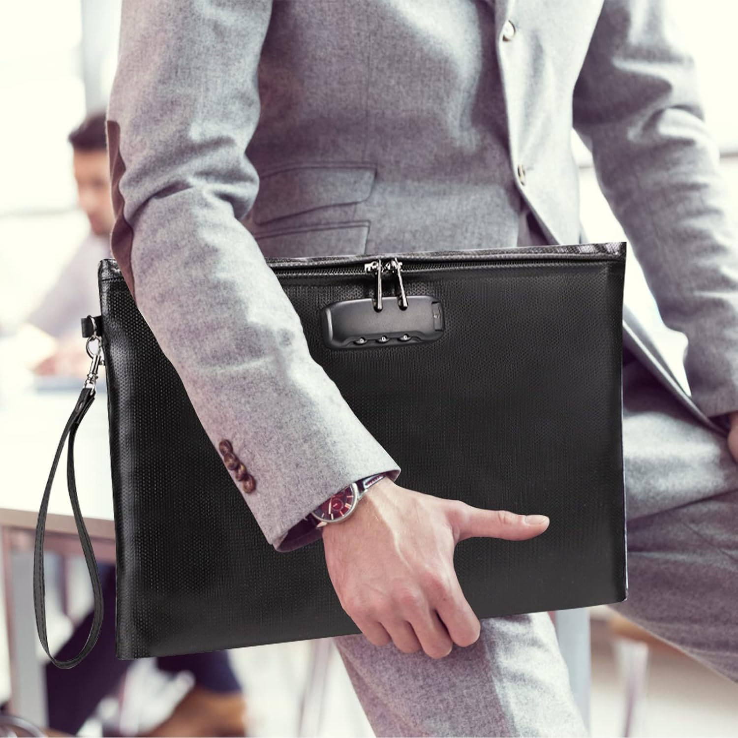 Fireproof Docume Bag with Lock Money Safe Organizer Zipper Closure Storage Pouch Pocket with 10 Cards Slot for for A4 Docume S File Cash Passport Certificates Home Office Travel