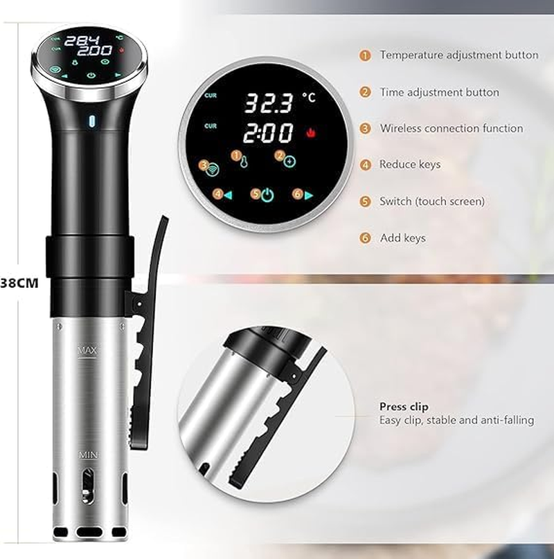 Vacuum Cooker Large Touch Screen 1100 Watt Precision Cooker, Immersion Thermostats, Vacuum Stick Precision Cooker (Wifi) with APP Function image number 2