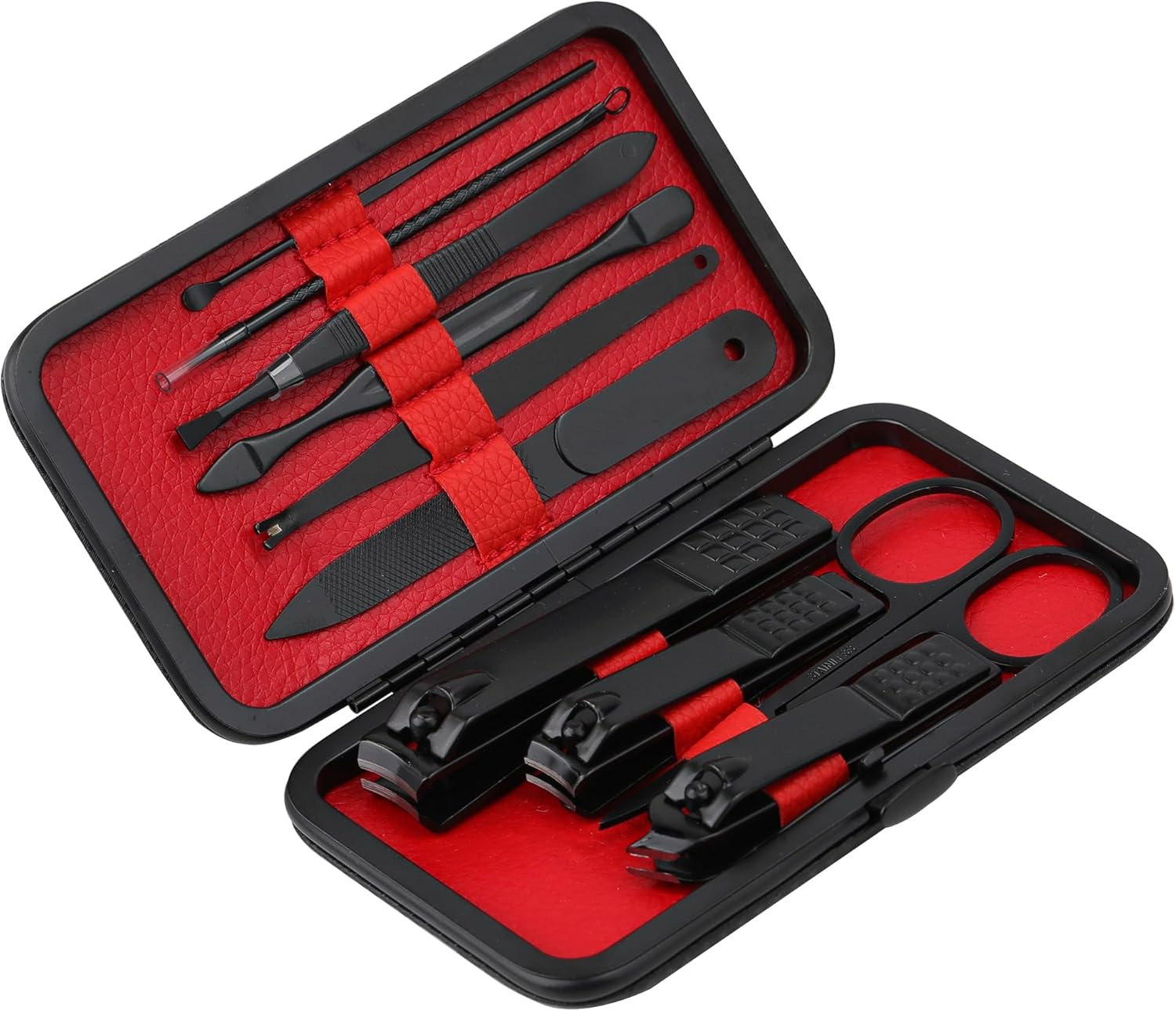 Manicure Set Nail Clippers Kit Professional Stainless Steel Nail Care Tools with Leather Travel Case 10 in 1 Black image number 4