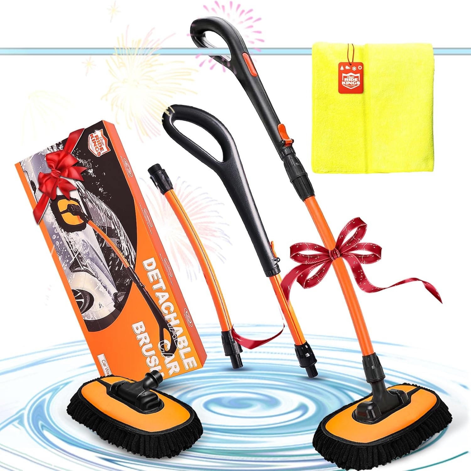 RIDE KINGS Microfiber Car Washing Brush, Automotive Accessories, Extendable Handle, 180&deg; Adjustable, Scratch Free, for Car Cleaning Supplies-White