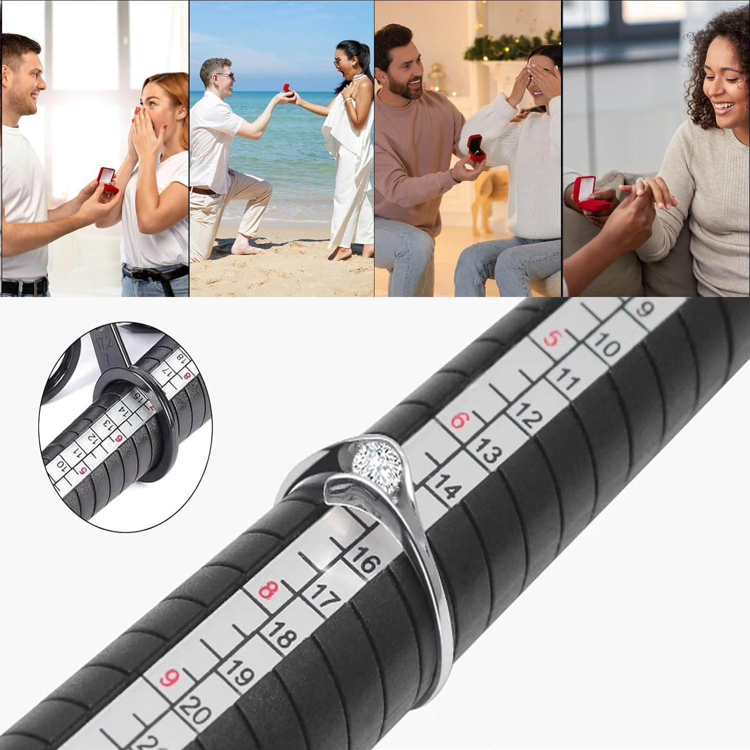 Ring Size Measurement Kit,Includes a Mandrel, Adjustable Ring Gauge,And 2 Finger Tape Measures,Suitable for Jewellery Making,Suitable for Both Women and Men image number 3