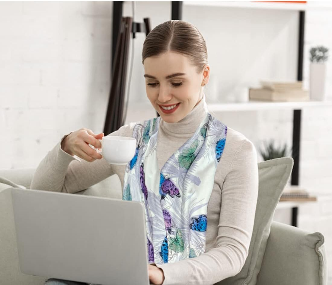 VOPHIA 2 Pack Women Bib Dining Scarf Washable Microsuede Food Clothing Protectors Floral Dining Mouth Towel Scarf image number 1