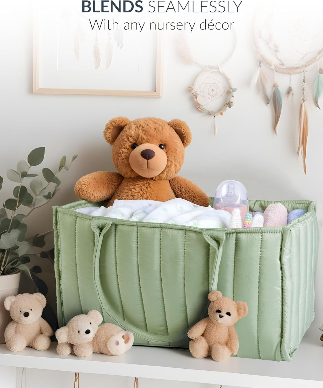 Baby Diaper Caddy Organizer, Nursery Diaper Storage Basket, Newborn Essentials, Baby Shower Gifts and Registry Must-Haves for Boy or Girl, Car Diaper Caddy