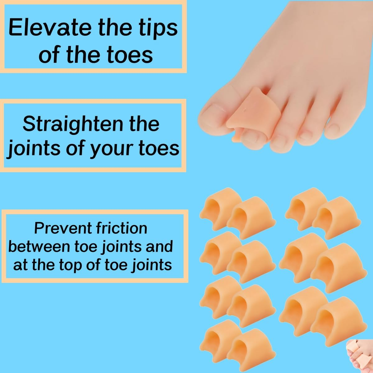 14Pcs Hammer Toe Straightener, Hammer Toe Corrector, Toe Straighteners for Curled Toes, Crooked, Bunion, Overlapping Toes (Size M & L) image number 3
