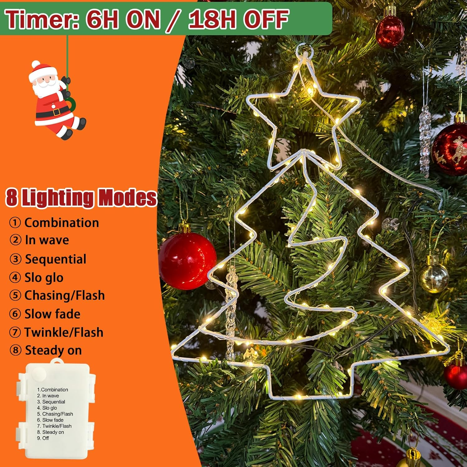 Hopelit Pack of 3 LED Star Window Decoration Hanging 45 LED Warm White Christmas Lights Window Battery Operated 8 Modes IP44 Waterproof Christmas Decoration Window Light Curtain - Star image number 3