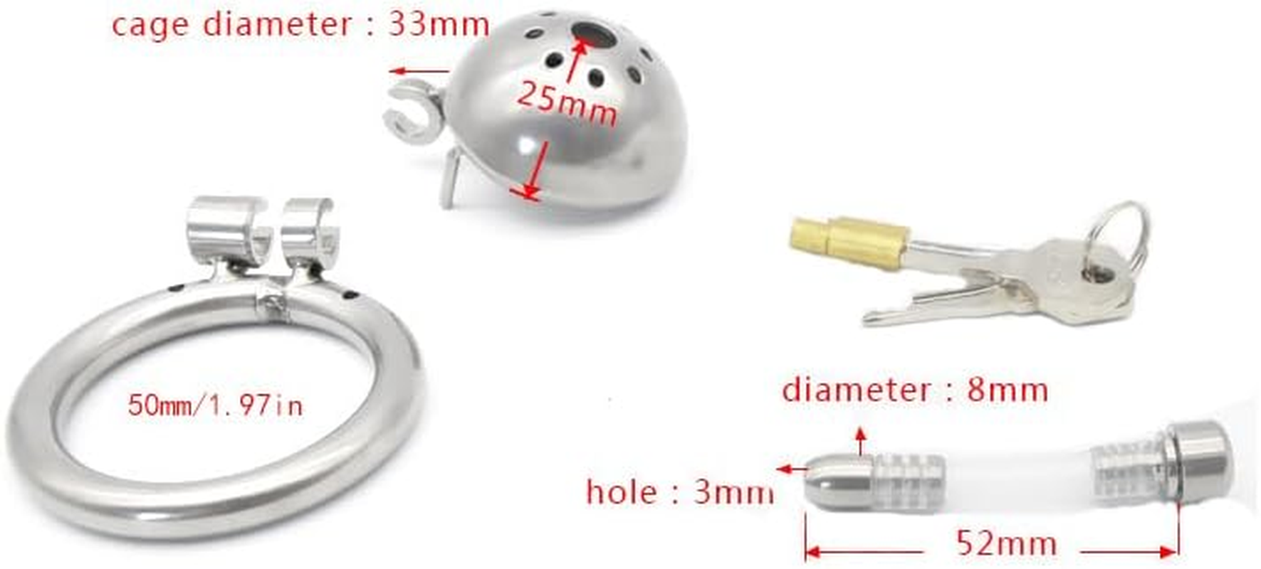 Locked Metal Penis Chastity Men'S Stainless Steel Chastity Belt Chastity Device Penis Cage Male Cock Cage (50Mm/1.97In) image number 5